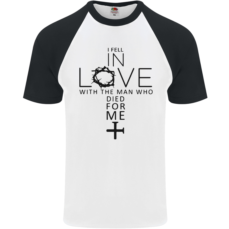 In Love With the Cross Christian Christ Mens S/S Baseball T-Shirt White/Black