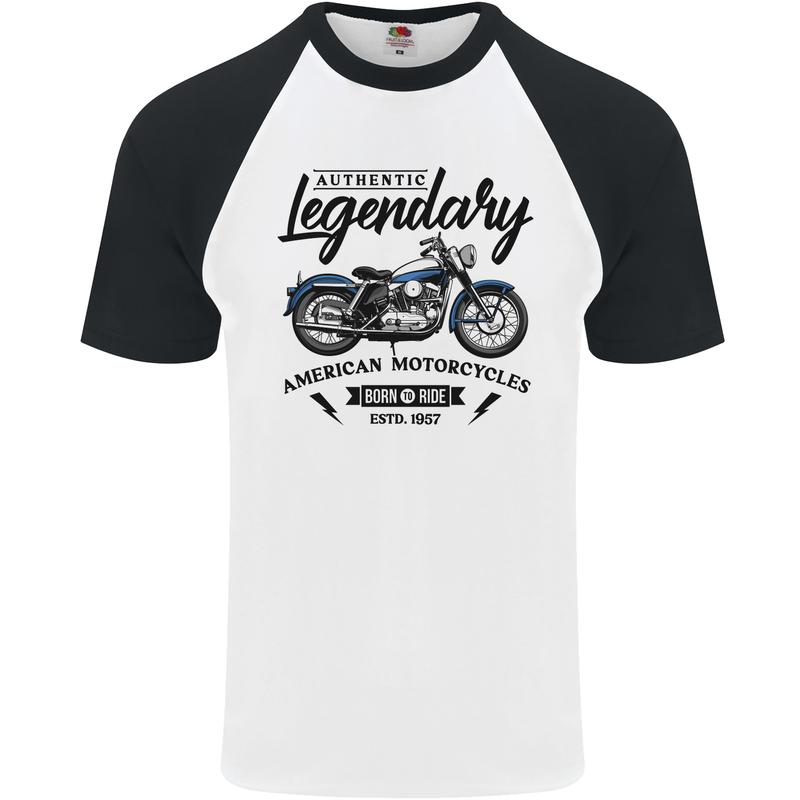 Legendary Motorcycles Biker Cafe Racer Mens S/S Baseball T-Shirt White/Black