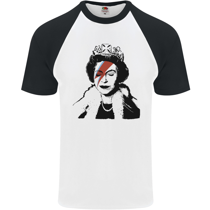 Banksy The Queen with a Bowie Look Mens S/S Baseball T-Shirt White/Black