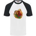 The Welsh Flag Fire Effect Wales Mens S/S Baseball T-Shirt White/Black