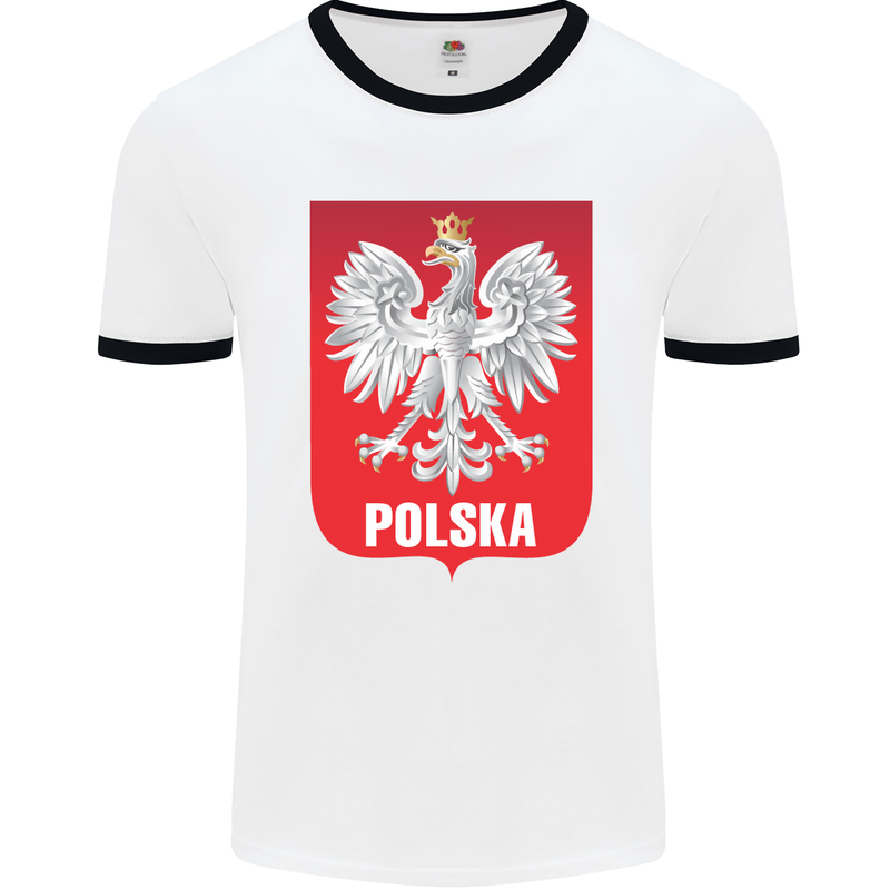 Polska Orzel Poland Flag Polish Football Mens White Ringer T-Shirt White/Black