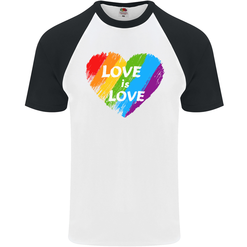 LGBT Love Is Love Gay Pride Day Awareness Mens S/S Baseball T-Shirt White/Black