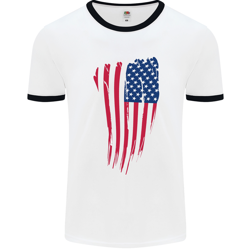USA Stars & Stripes Flag July 4th America Mens White Ringer T-Shirt White/Black