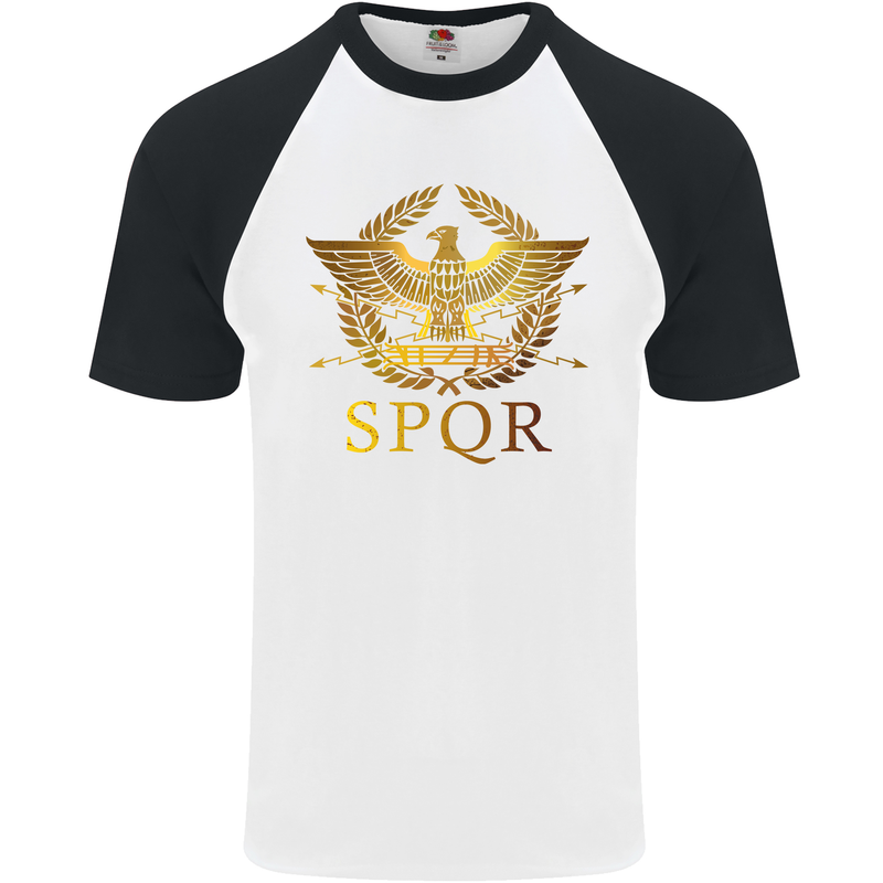 Gym Training Top Weightlifting SPQR Roman Mens S/S Baseball T-Shirt White/Black