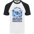 I Wear Blue For Autism Butterfly Autistic Mens S/S Baseball T-Shirt White/Black