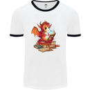 A Book Reading Dragon Bookworm Fantasy Mens Ringer T-Shirt White/Black