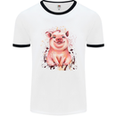 Watercolour Pig Mens White Ringer T-Shirt White/Black