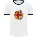Union Jack Flag Fire Effect Great Britain Mens White Ringer T-Shirt White/Black