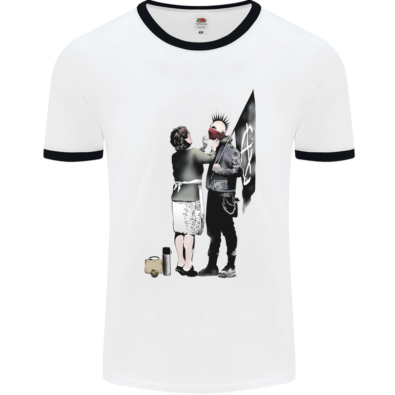 Anarchy Banksy Punk Mum Mens White Ringer T-Shirt White/Black