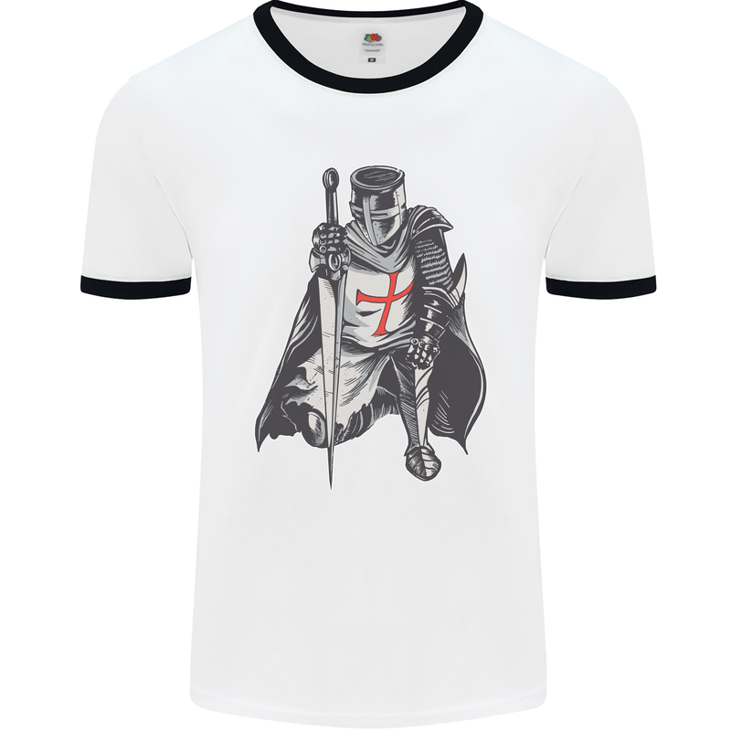 A Nights Templar St. George's Day England Mens White Ringer T-Shirt White/Black