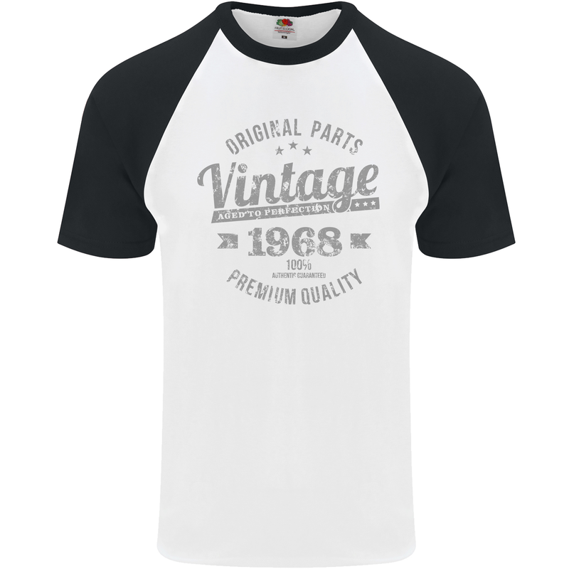 Vintage Year 55th Birthday 1968 Mens S/S Baseball T-Shirt White/Black