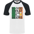 Blood Sweat Rugby and Beers Ireland Funny Mens S/S Baseball T-Shirt White/Black