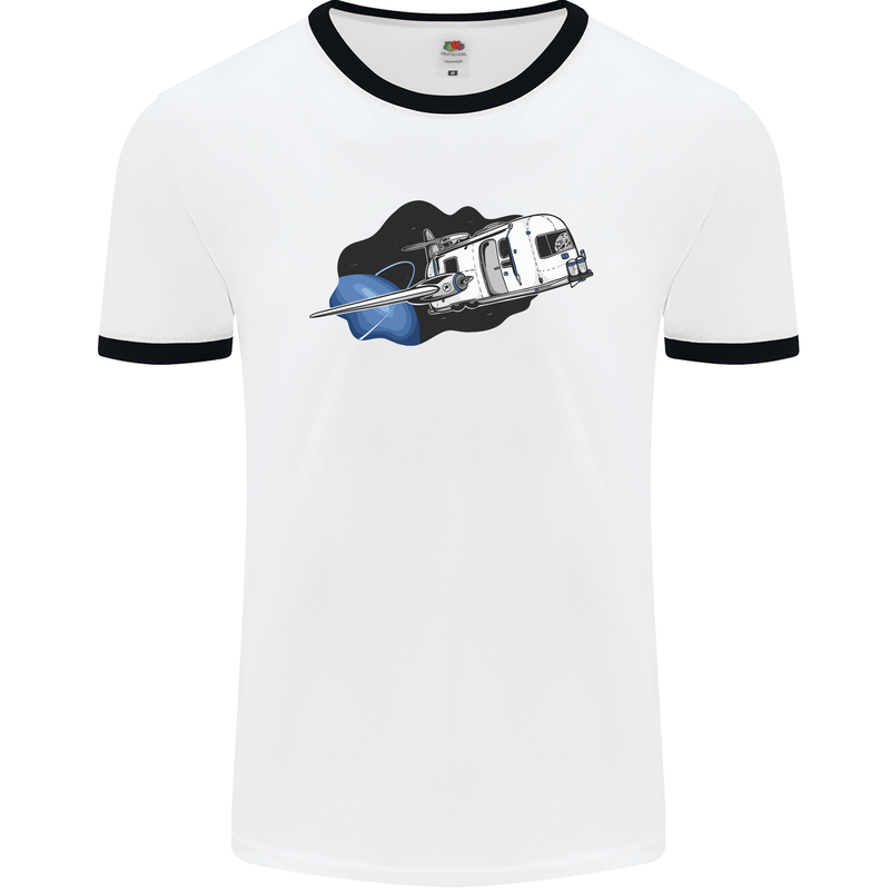 Funny Caravan Space Shuttle Caravanning Mens White Ringer T-Shirt White/Black