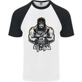 Jiu Jitsu Gorilla MMA Martial Arts Karate Mens S/S Baseball T-Shirt White/Black