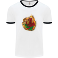 The Welsh Flag Fire Effect Wales Mens White Ringer T-Shirt White/Black