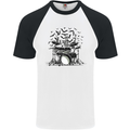 Skeleton Drummer Drumming Drum Skull Funny Mens S/S Baseball T-Shirt White/Black