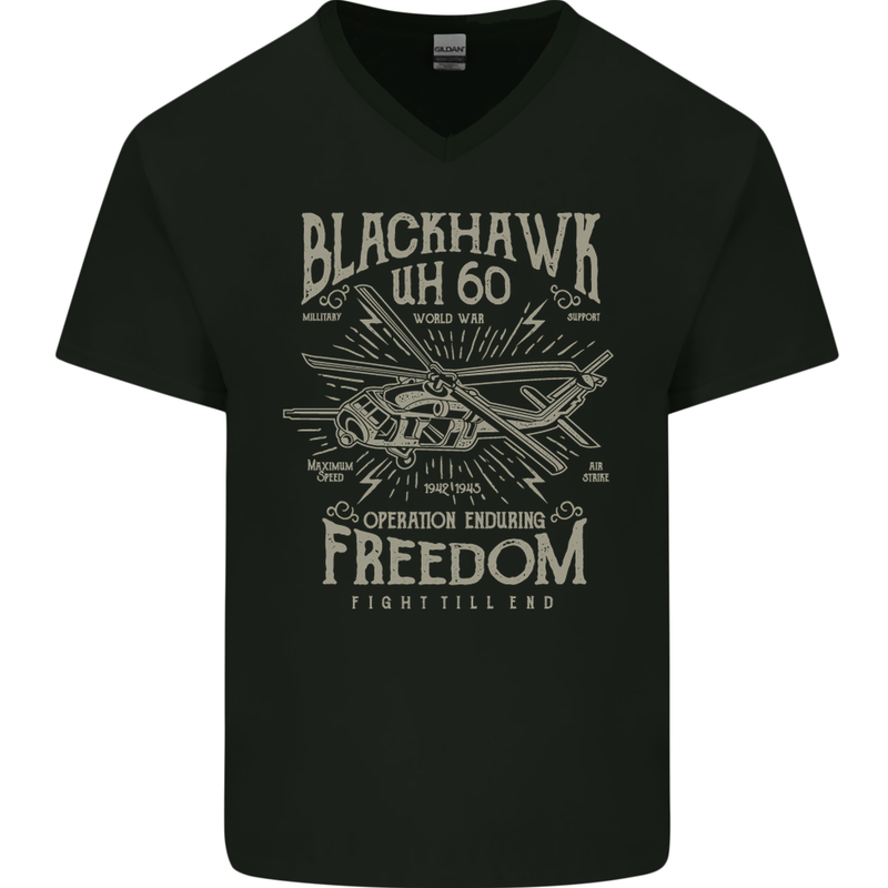 Blackhawk Uh60 Military Helicopter Army Mens V-Neck Cotton T-Shirt Black