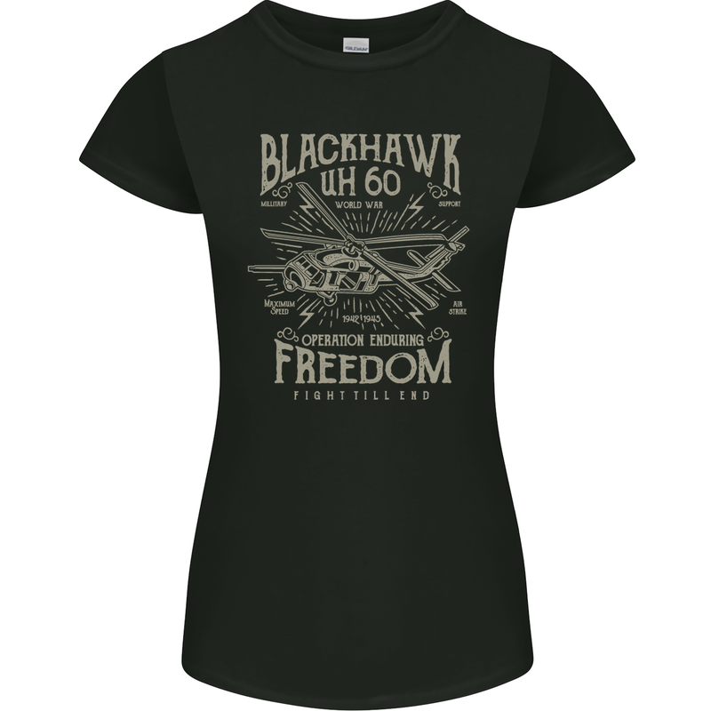Blackhawk Uh60 Military Helicopter Army Womens Petite Cut T-Shirt Black