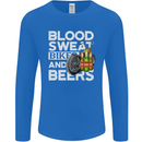 Blood Sweat Bikes & Beer Funny Motorcycle Mens Long Sleeve T-Shirt Royal Blue