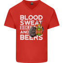 Blood Sweat Bikes & Beer Funny Motorcycle Mens V-Neck Cotton T-Shirt Red