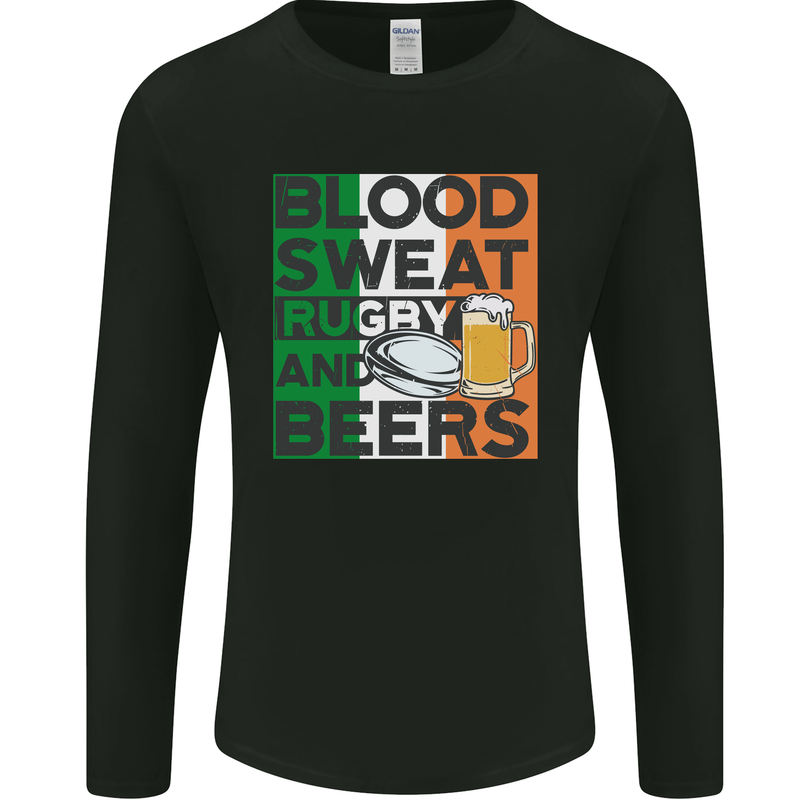 Blood Sweat Rugby and Beers Ireland Funny Mens Long Sleeve T-Shirt Black