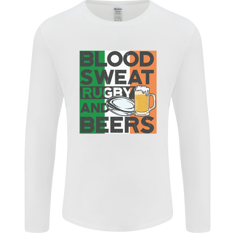 Blood Sweat Rugby and Beers Ireland Funny Mens Long Sleeve T-Shirt White