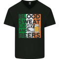 Blood Sweat Rugby and Beers Ireland Funny Mens V-Neck Cotton T-Shirt Black