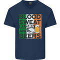 Blood Sweat Rugby and Beers Ireland Funny Mens V-Neck Cotton T-Shirt Navy Blue