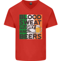 Blood Sweat Rugby and Beers Ireland Funny Mens V-Neck Cotton T-Shirt Red
