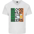 Blood Sweat Rugby and Beers Ireland Funny Mens V-Neck Cotton T-Shirt White