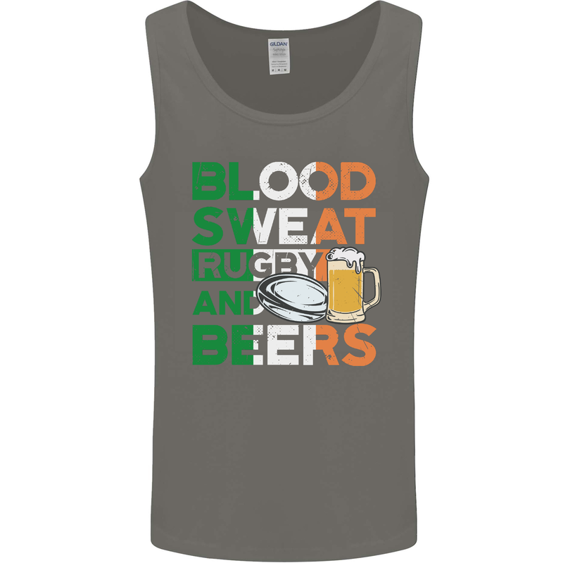 Blood Sweat Rugby and Beers Ireland Funny Mens Vest Tank Top Charcoal