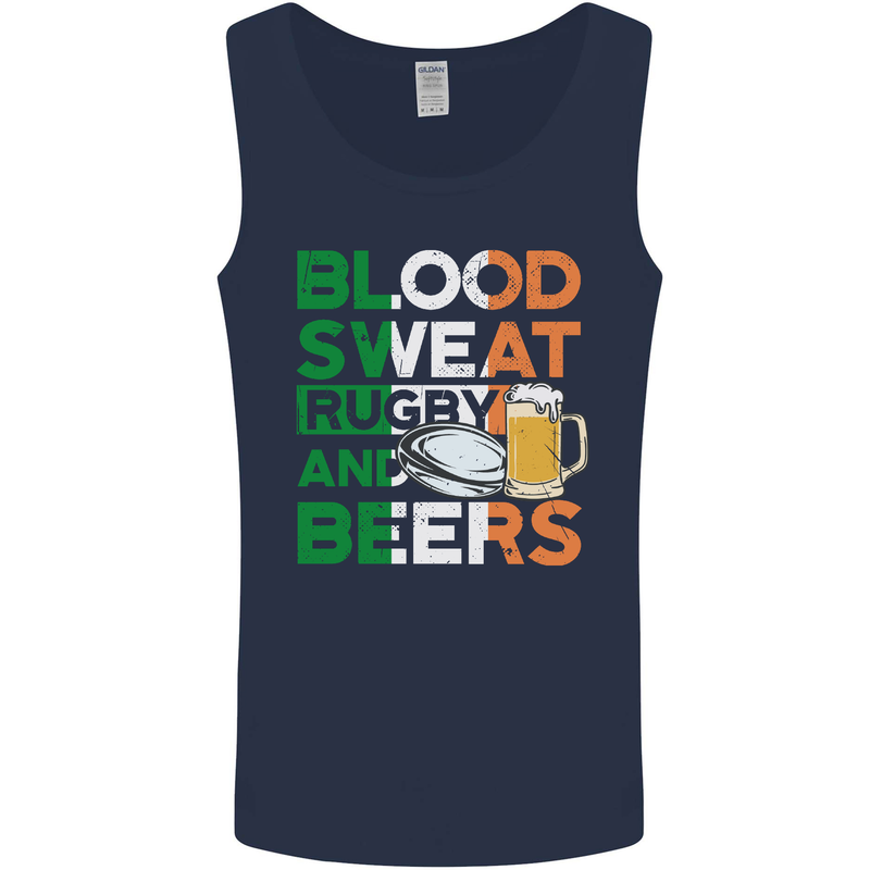 Blood Sweat Rugby and Beers Ireland Funny Mens Vest Tank Top Navy Blue