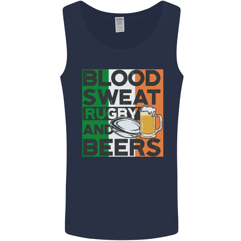 Blood Sweat Rugby and Beers Ireland Funny Mens Vest Tank Top Navy Blue