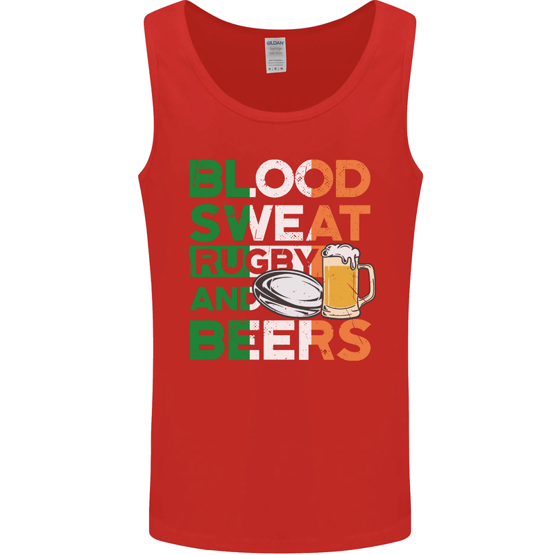 Blood Sweat Rugby and Beers Ireland Funny Mens Vest Tank Top Red
