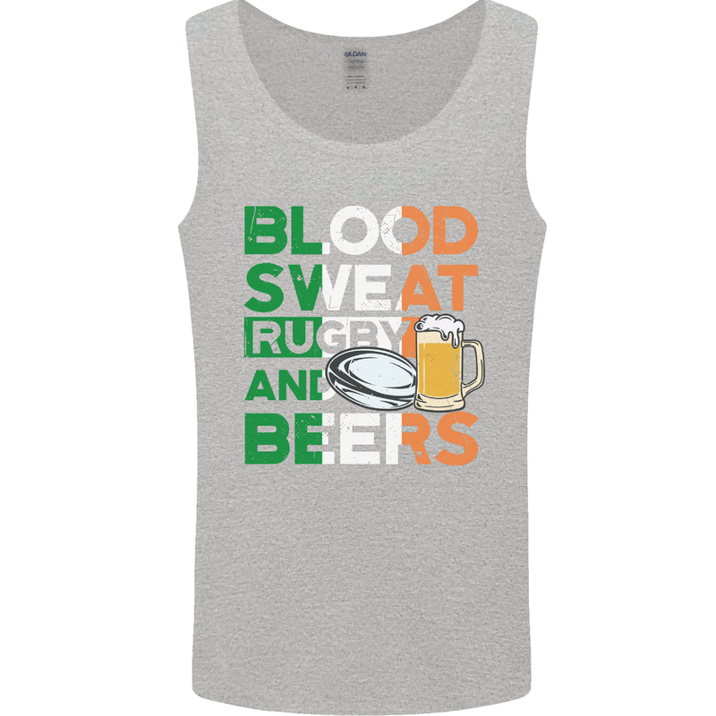 Blood Sweat Rugby and Beers Ireland Funny Mens Vest Tank Top Sports Grey
