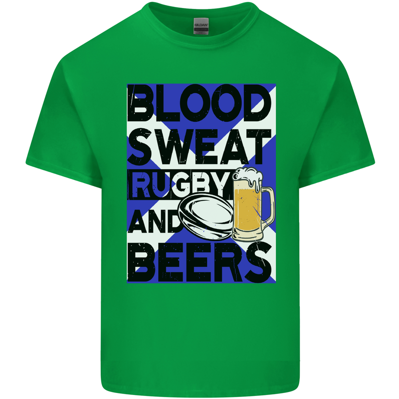 Blood Sweat Rugby and Beers Scotland Funny Mens Cotton T-Shirt Tee Top Irish Green