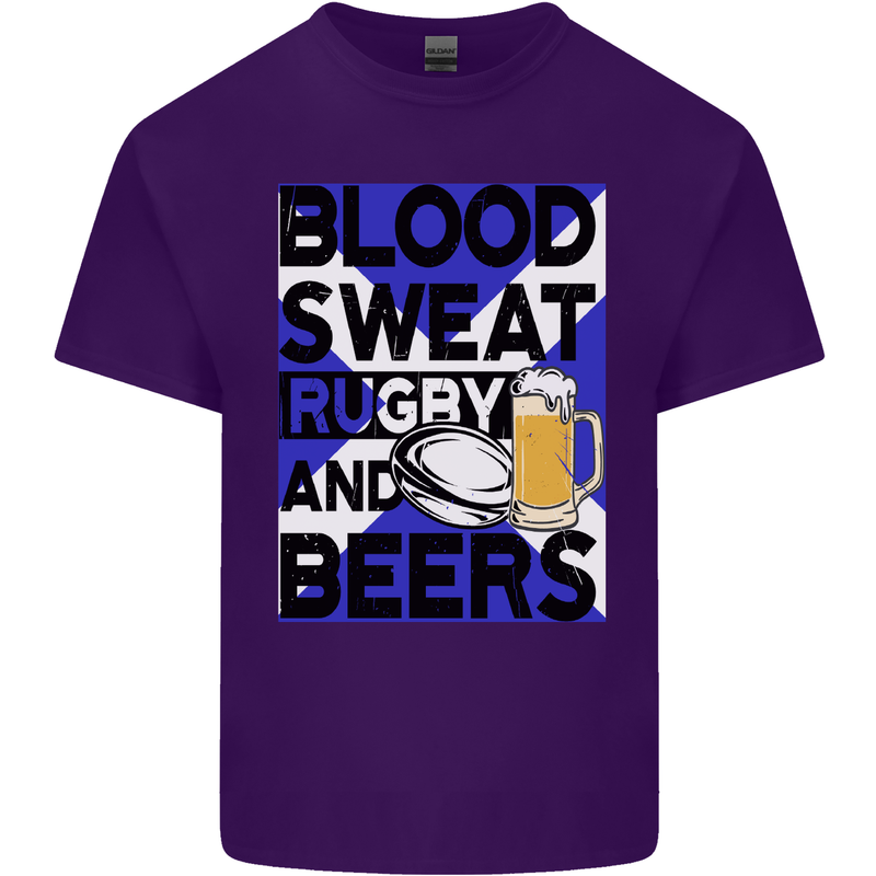 Blood Sweat Rugby and Beers Scotland Funny Mens Cotton T-Shirt Tee Top Purple