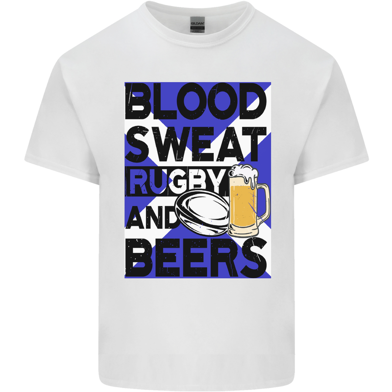 Blood Sweat Rugby and Beers Scotland Funny Mens Cotton T-Shirt Tee Top White