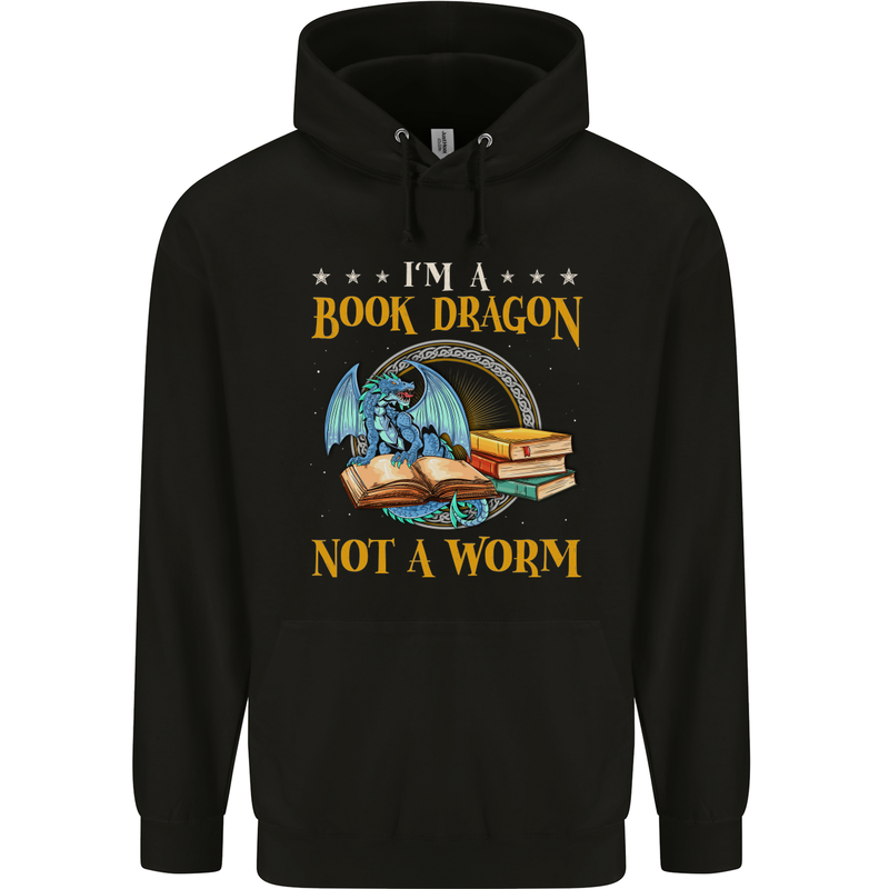 Book Dragon Funny Booklover Reader Worm Childrens Kids Hoodie Black