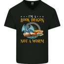 Book Dragon Funny Booklover Reader Worm Mens V-Neck Cotton T-Shirt Black