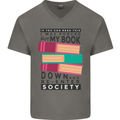 Book Reading Re-Enter Society Funny Mens V-Neck Cotton T-Shirt Charcoal