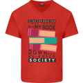 Book Reading Re-Enter Society Funny Mens V-Neck Cotton T-Shirt Red