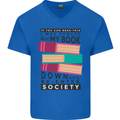 Book Reading Re-Enter Society Funny Mens V-Neck Cotton T-Shirt Royal Blue