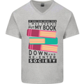 Book Reading Re-Enter Society Funny Mens V-Neck Cotton T-Shirt Sports Grey