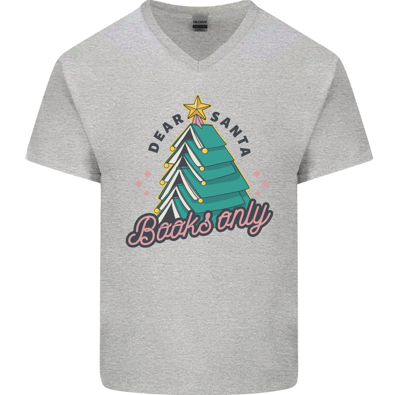 Books Only Christmas Tree Funny Bookworm Mens V-Neck Cotton T-Shirt Sports Grey