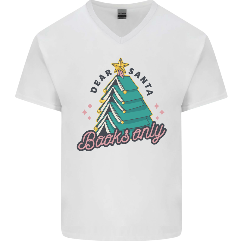 Books Only Christmas Tree Funny Bookworm Mens V-Neck Cotton T-Shirt White