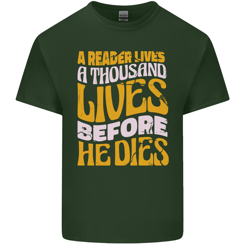 Bookworm Reading a Reader Dies Funny Mens Cotton T-Shirt Tee Top Forest Green