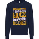 Bookworm Reading a Reader Dies Funny Mens Sweatshirt Jumper Navy Blue