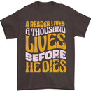 Bookworm Reading a Reader Dies Funny Mens T-Shirt Cotton Gildan Dark Chocolate