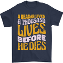 Bookworm Reading a Reader Dies Funny Mens T-Shirt Cotton Gildan Navy Blue
